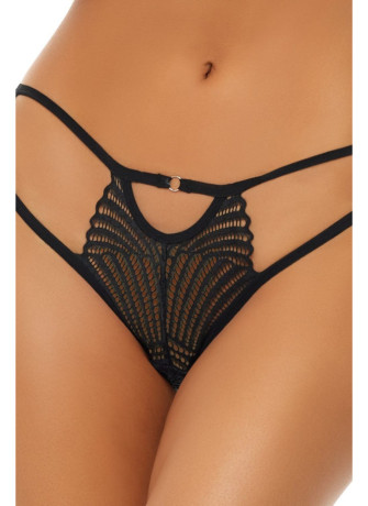 Culotte noire fantaisie ouverte à l'entrejambe - REN1173-BLK